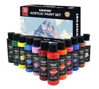 KINSPORY Acrylic Paint Set 12 x 60 ml - Water-Resistant, Assorted Colors for Beginners, Artists, Kids - Multi-Surface Art Supplies for Canvas, Wood, Rocks