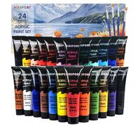 KINSPORY Acrylic Paint Set 24 x 36 ml with 4 Brushes - Water-Resistant, Assorted Colors for Beginners, Artists, Kids - Multi-Surface Art Supplies for Canvas, Wood, Rocks