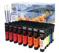 KINSPORY Acrylic Paint Set 48 x 36ml with 4 Brushes - Water-Resistant, Assorted Colors for Beginners, Artists, Kids - Multi-Surface Art Supplies for Canvas, Wood, Rocks