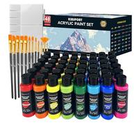 KINSPORY Acrylic Paint Set 48 x 60 ml with 12 Brushes and Palette - Water-Resistant, Assorted Colors for Beginners, Artists, Kids - Multi-Surface Art Supplies for Canvas, Wood, Rocks