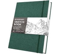 KINSPORY Hardcover Cloth Sketchbook, Sketch Pad, 100 Pages (50 Sheets) 150gsm Professional Perforated Sketch Paper, Travel Drawing Pad for Artists, Adult, Teens (Green, A4)