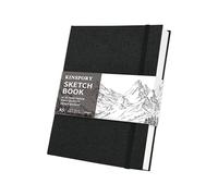 KINSPORY Hardcover Cloth Sketchbook, Sketch Pad, 100 Pages (50 Sheets) 150gsm Professional Perforated Sketch Paper, Travel Drawing Pad for Artists, Adult, Teens (Black, A5)
