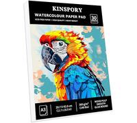 KINSPORY Watercolour Paper Pad A3 x 30 Sheets - 300GSM Glue Bound, Cold-Pressed Texture Art Watercolour Paper, Sketchbook for Painting, Drawing, Sketching and Mixed Media - 29.7 x 42 cm