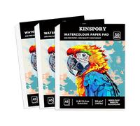 KINSPORY Watercolour Paper Pad A5 x 30 Sheets, 3-Pack 300GSM Glue Bound, Cold-Pressed Texture Art Watercolour Paper, Sketchbook for Painting, Drawing, Sketching and Mixed Media - 14.8 x 21 cm
