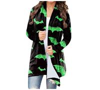 kinstell Women Halloween Long Sleeve Open Front Cardigan Pumpkin Animal Black Cat Ghost Lightweight Coat