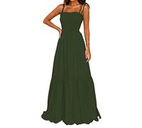 kinstell Women's 2025 Summer Casual Boho Sleeveless Spaghetti Strap Smocked Square Neck Ruffle A Line Beach Long Maxi Dress Green