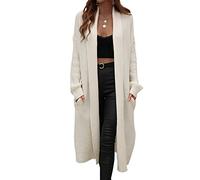 kinstell Womens Casual Waffle Knit Long Cardigan Maxi Long Sleeve Open Front Sweater Coat Outerwear Apricot