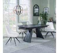 Kinston Dining Set - 6-12 Seater - 160cm-240cm - Black Ceramic - Extending - Arctic Swivel Dining Chairs - Cream Velvet Fabric