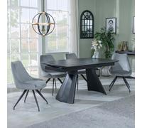 Kinston Dining Set - 6-12 Seater - 160cm-240cm - Black Ceramic - Extending - Arctic Swivel Dining Chairs - Grey Velvet Fabric
