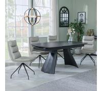 Kinston Dining Set - 6-12 Seater - 160cm-240cm - Black Ceramic - Extending - Diego Swivel Dining Chairs - Beige Leather