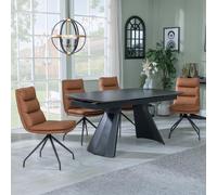 Kinston Dining Set - 6-12 Seater - 160cm-240cm - Black Ceramic - Extending - Diego Swivel Dining Chairs - Brown Leather