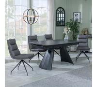 Kinston Dining Set - 6-12 Seater - 160cm-240cm - Black Ceramic - Extending - Diego Swivel Dining Chairs - Grey Leather