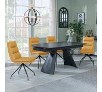 Kinston Dining Set - 6-12 Seater - 160cm-240cm - Black Ceramic - Extending - Diego Swivel Dining Chairs - Yellow Leather