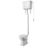 Balterley Comfort Height Toilet Pan, High Level Cistern, Flush Pipe Kit & Soft Close Seat, Traditional Bathroom Toilet Unit, Round Seat Pan & Pull Chain Handle Toilets - 80 x 515 x 1683mm (White)
