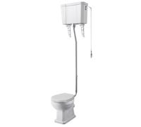 Balterley Comfort Height Toilet Pan, High Level Cistern, Flush Pipe Kit & Soft Close Seat, Traditional Bathroom Toilet Unit, Round Seat Pan & Pull Chain Handle Toilets - 80 x 515 x 1683mm (White)