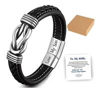 KINTAN Mother and Son Forever Linked Together Braided Leather Bracelet, Men Stainless Steel Inspirational Bangle Wristband, Son Bracelet from Mom, Graduation Birthday Gift for Son (Love My Son)