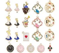 Kinteshun Enamel Alice in Wonderland Wreath Charms Rabbit Clock Poker Alice Series Earring Bracelet Necklace Charm Pendant for DIY Jewelry Making(19pcs;Gold Tone), S, Zinc