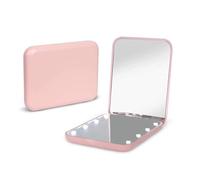 Kintion Pocket Mirror, 1X/3X Magnification LED Compact Travel Makeup Mirror with Light for Purse, 2-Sided, Portable, Folding, Handheld, Small Lighted Mirror for Gift, Pink