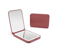 Kintion Pocket Mirror, Rechargeable 1X/3X Magnification LED Compact Travel Makeup Mirror for Purse, 3 Colors Dimmable, Folding, Handheld, Small Lighted Mirrors for Women Gifts, Wine Red