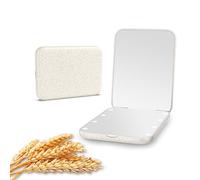 Kintion Wheat Straw Mirror, 1X/3X Magnification Pocket Mirror, Plastic Fiber, Handheld Folding Purse Mirrors, Small Lighted Compact Mirror for Gift, White