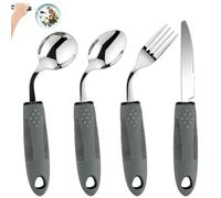 KintKita Adaptive Utensils for Elderly 4 Piece, 45°Angled Parkinsons Utensils for Elderly, Arthritis,2.9 oz Weighted Silverware for Elderly, Arthritis, Weak Hand Grip, Left-Handed Use