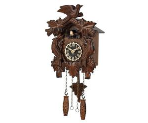 Kintrot Cuckoo Clock, Traditional Black Forest Handcrafted Wooden Quartz Clock for Wall Antique Decroration with Maple Leaf Pendulum, 12 Melodies, Night Sensor and Singing Bird