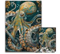 Kintsugi Gold Cyan OctopusPuzzle 1000 Pieces Jigsaw Puzzles for Adults for Family And Friends Suitable for Ages 14 1000 PCS(75x50cm)