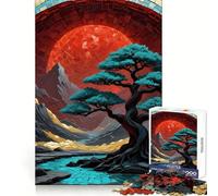 Kintsugi Red Moon Bonsai Jigsaw Puzzle for Adults 1000 Pieces Think Smart Tight Cut Home Activity Xmas Gift (50x75cm)