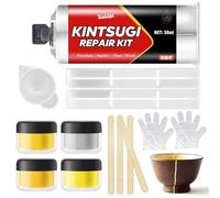 Kintsugi Repair kit, Dishwasher Food Safe Ceramic Glue for Repairing Bowls, Cups, Saucers, Vases, Pottery Repair Kit Perfect for Beginners Restoring Meaningful Gifts and Art Craft 50ml (Gold & Silver)