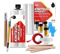 Kintsugi Repair Kit, Food Safe Ceramic Glue Repair Cups, Bowls, Saucers, Vase, Upgraded Kintsugi Pottery Kit Perfect for Beginners Restoring Meaningful Gifts and Art Craft, Kintsugi Glue Gold & Silver