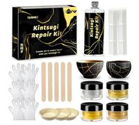 Kintsugi Repair Kit, Food Safe Gold & Silver Kintsugi Kit for Broken Ceramics, Glass, Jade and Sculptures, Japanese Art Craft with Gold Glue for Ceramics and Porcelain Repair Restoration