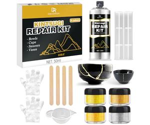Kintsugi Repair Kit - Food Safe Kintsugi Kit Repairs Broken Ceramics, Glass, Jade, Sculptures, Meaningful Pottery - Gold Kintsugi Glue for Ceramics and Porcelain Repair, Japanese Art Kintsugi Craft