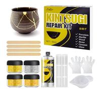 Kintsugi Repair Kit - Gold Kintsugi Glue for Pottery and Porcelain Repair, Dishwasher Food Safe, Bio Based Ceramic Repair Resin for Bowls, Plates, Vases, Jades, Meaningful Presents for DIY Enthusiasts