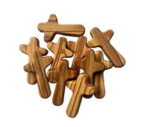 Kintyno 10 Pieces Small Olive Wood Crosses, Holding Crosses, 2.56in Portable Prayer Crosses with Certificate and Pocket