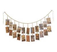 Kintyno Hanging Photo Display with 22 Clips, Wooden Bead Garland, Boho Style Collage Photo Frame Decoration for Dorms, Classrooms, Bedrooms