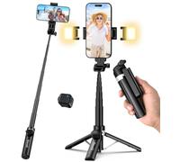 Kinwald 3-in-1 Phone Tripod with LED Lights & Remote, Extendable Selfie Stick Tripod Stand, Compact Portable with Bluetooth Remote for iPhone/Android Vlogging & Photography (Black)