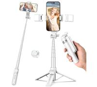 Kinwald 3-in-1 Phone Tripod with LED Lights & Remote, Extendable Selfie Stick Tripod Stand, Compact Portable with Bluetooth Remote for iPhone/Android Vlogging & Photography (White)