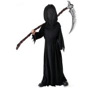 Kinwers Grim Reaper Costume Kids, Halloween Reaper Outfit Set with Scythe, Costume Faceless Ghastly Ghoul Costumes for Boys and Girls (M)