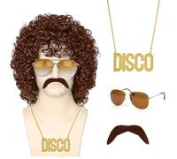 Kinwers Men's Mullet Wig, Set of 4 Wig, Men's 80s 90s Outfit, Men's Blonde Wig, Sunglasses, Necklace for Fancy Dress, Cosplay, Halloween, Costume Parties, etc.