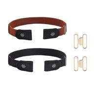 Kinwodon 2 Pcs No Buckle Belt for Women Men, Invisible Belt for Women, Buckle Free Adjustable Belt, Elastic Waist Belt Womens Belt for Jeans Trousers Dresses Dress Pants (Black + Brown)
