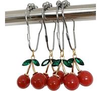 Kinwot 12Pcs Cherry Shower Curtain Hooks Rings, Fruit Themed Bathroom Decor