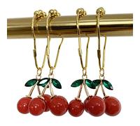 Kinwot 12Pcs Cherry Shower Curtain Hooks Rings, Fruit Themed Bathroom Decor