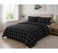 KINZA COLLECTION Mateo Checked Super King Duvet Cover Set, Fine White Windowpane Grid Pattern, Soft Easy-Care Polycotton Bedding, 260 × 220 cm