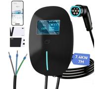 KioGro EV Charger 7kW Type 2, 6-32A Single Phase 7M, Black | Smart 7.4kW Electric Car Charger with 4.3" LCD, App/RFID Control, IP65 Waterproof for UK EVs & PHEVs