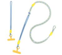 Kioiner 2 Pieces Universal Phone Lanyard, Double Layer Nylon Anti Theft Phone Strap, Adjustable Length Mobile Phone Lanyard Crossbody, 1 Neck Strap, 1 Wrist Strap, Blue and Yellow