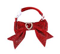 KioKatt Princess Sparkle Bow Cat Collar - Glitter Velvet Breakaway Collar with Sparkly Heart Gem (Red)