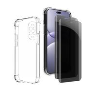 Kiokyrgm Tempered Glass Privacy Screen for Huawei Nova 13 Pro, 1 TPU Case with 2 Pieces Tempered Glass, 9H Glass, Anti-Spy Film, Transparent Silicone Protective Case, Anti-Yellowing, Slim