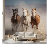 Kioldoq Animal Horse Wall Mural Decoration, Running Horse Wallpaper Peel and Stick, Farmhouse Mural for Living Room, Wallpaper Vinyl Waterproof Kitchen Bedroom 150x100 cm
