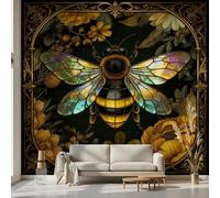 Kioldoq Bee Animal Wallpaper 100x70 cm, Stained Glass Peel and Stick Wallpaper, Insect Flower Mural for Living Room, Wall Mural Waterproof Vinyl Wrap Furniture Kitchen