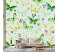 Kioldoq Butterfly Wallpaper Peel and Stick, Insect Animal Wall Murals 300x210 cm, Green Leaf Mural Removable Self-Adhesive for Bedrooms Living Rooms Kitchen Home Decoration
